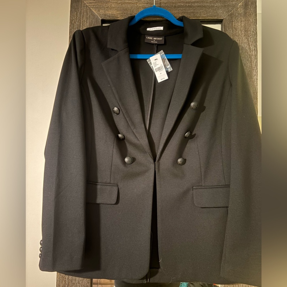Lane Bryant Black Double-Breasted Blazer with Notch Lapel